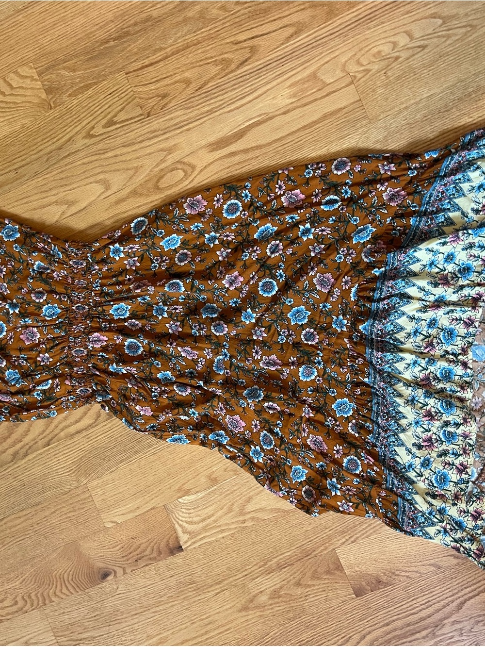Boho Floral Maxi Dress in Rust and Cream
